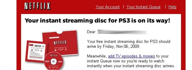 Netflix PS3 Instant Streaming Discs Shipped